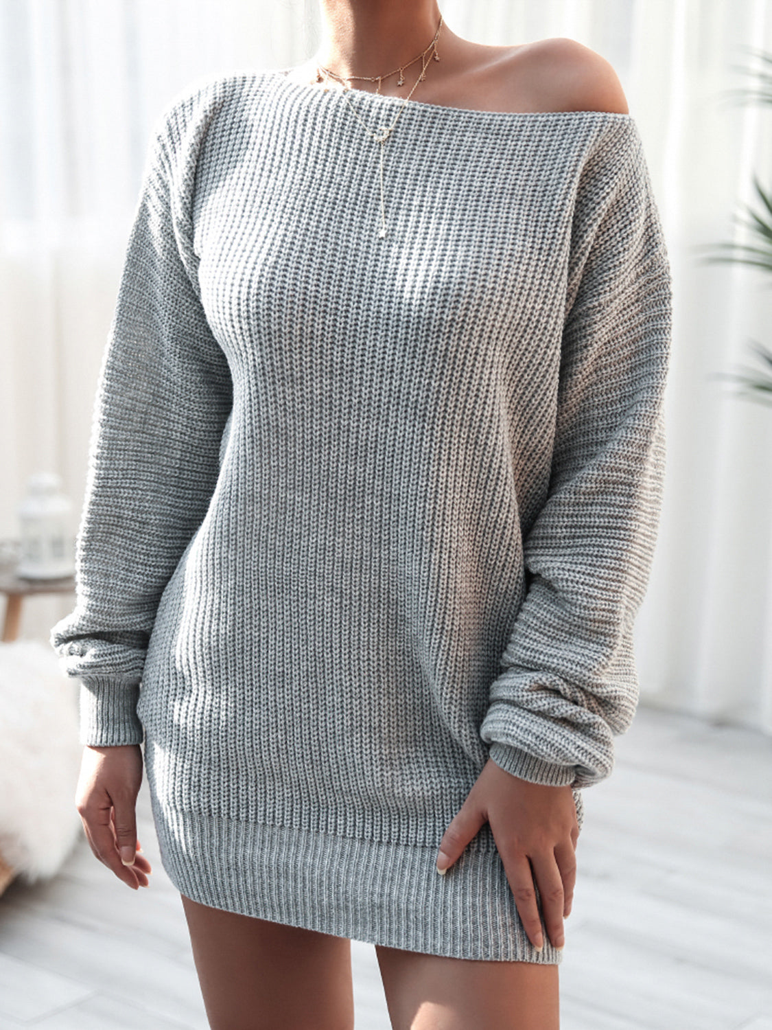Rib-Knit Mini Sweater Dress