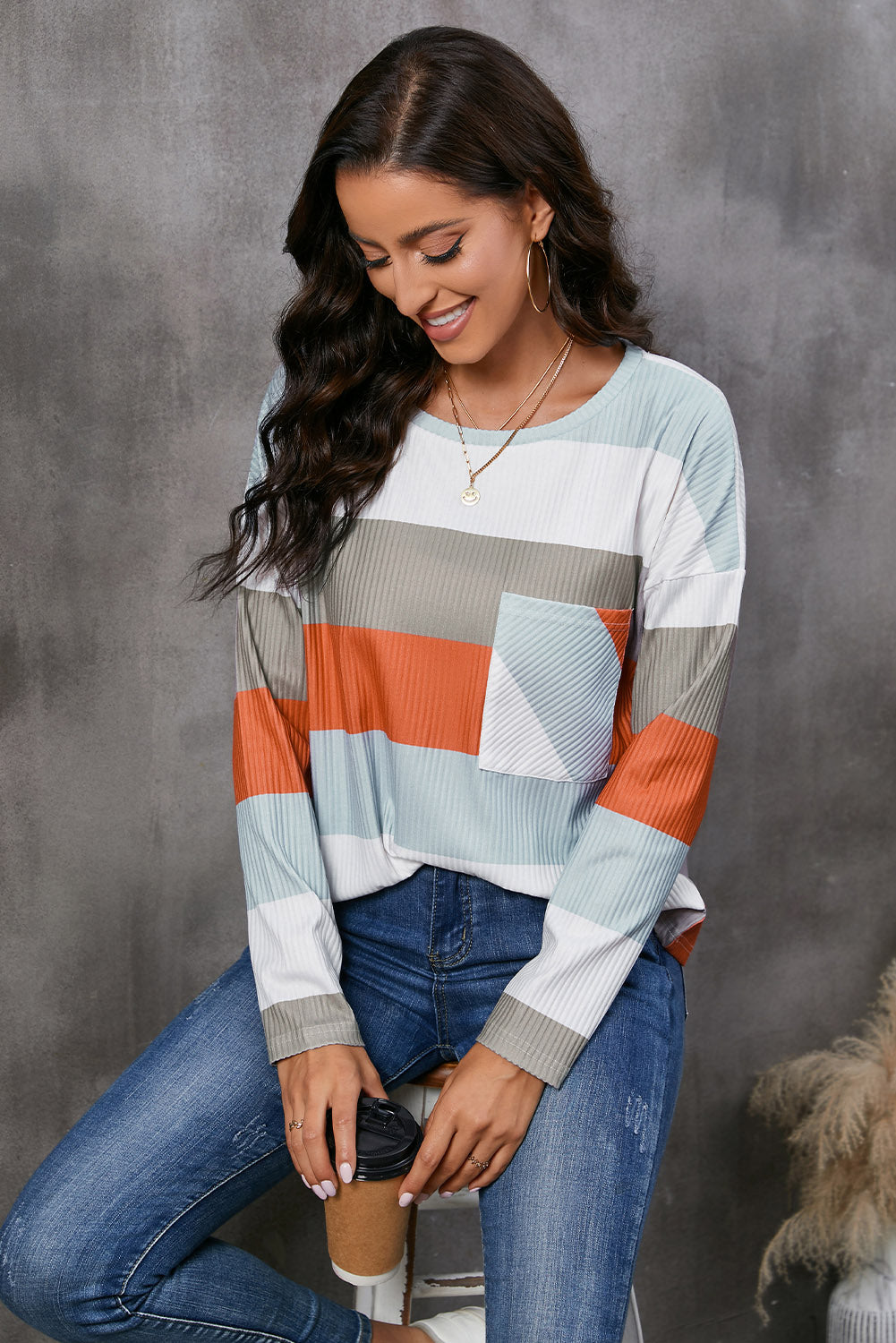 Wide Stripe Top with Pocket